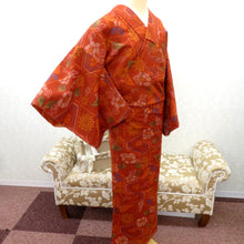 画像をギャラリービューアに読み込む, ウール着物 単衣 茶×多色 花蝶柄 バチ衿 カジュアルきもの 普段着物 仕立て上がり ウールきもの 和洋ミックス 身丈162.6cm