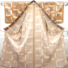 画像をギャラリービューアに読み込む, ウール着物 単衣 茶系×黒灰オフホワイト 幾何学柄 バチ衿 カジュアルきもの 普段着物 仕立て上がり ウールきもの 和洋ミックス 身丈142.2cm