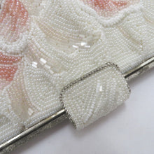 画像をギャラリービューアに読み込む, 和装バッグ ビーズバッグ 白系 ホワイト×ピンク 花 ハンドバッグ パーティーバッグ レトロ 着物バッグ 洋装 和小物