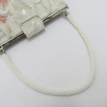 画像をギャラリービューアに読み込む, 和装バッグ ビーズバッグ 白系 ホワイト×ピンク 花 ハンドバッグ パーティーバッグ レトロ 着物バッグ 洋装 和小物