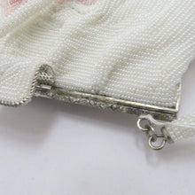 画像をギャラリービューアに読み込む, 和装バッグ ビーズバッグ 白系 ホワイト×ピンク 花 ハンドバッグ パーティーバッグ レトロ 着物バッグ 洋装 和小物