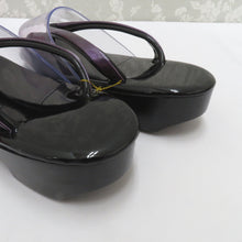 画像をギャラリービューアに読み込む, 草履 雨草履 LLサイズ 25cm ウレタンソール カバー付 日本製 ブラック×パープル エナメル しぐれ履き 爪付