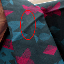 画像をギャラリービューアに読み込む, ウール着物 単衣 紺×青ピンク 幾何学調柄 バチ衿 カジュアルきもの 普段着物 仕立て上がり ウールきもの 和洋ミックス 身丈154.7cm