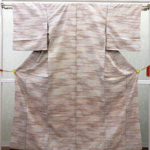 画像をギャラリービューアに読み込む, 小紋 袷 薄茶×水色×金茶×白 流線 幾何学 エ霞柄 洗える着物 広衿 仕立て上がり ポリエステル着物 身丈152cm