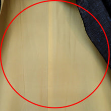 画像をギャラリービューアに読み込む, 紬 着物 袷 紺青ミックス×青ピンク緑 幾何学調柄 広衿 正絹 カジュアル 仕立て上がり着物 紬きもの 和洋ミックス 身丈157.7cm