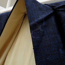 画像をギャラリービューアに読み込む, 紬 着物 袷 紺青ミックス×青ピンク緑 幾何学調柄 広衿 正絹 カジュアル 仕立て上がり着物 紬きもの 和洋ミックス 身丈157.7cm