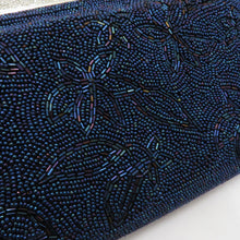 画像をギャラリービューアに読み込む, 和装バッグ ビーズバッグ ネイビー 花 ハンドバッグ パーティーバッグ レトロ 着物バッグ 洋装 和小物