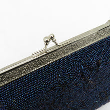 画像をギャラリービューアに読み込む, 和装バッグ ビーズバッグ ネイビー 花 ハンドバッグ パーティーバッグ レトロ 着物バッグ 洋装 和小物