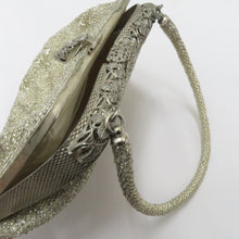 画像をギャラリービューアに読み込む, 和装バッグ ビーズバッグ シルバー系・ホワイト 花 ハンドバッグ パーティーバッグ レトロ 着物バッグ 洋装 和小物