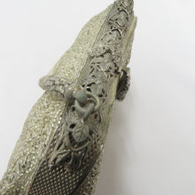 画像をギャラリービューアに読み込む, 和装バッグ ビーズバッグ シルバー系・ホワイト 花 ハンドバッグ パーティーバッグ レトロ 着物バッグ 洋装 和小物