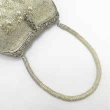 画像をギャラリービューアに読み込む, 和装バッグ ビーズバッグ シルバー系・ホワイト 花 ハンドバッグ パーティーバッグ レトロ 着物バッグ 洋装 和小物