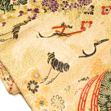 Load image into Gallery viewer, 丸帯 アンティーク帯 昔丸帯 絹 ベージュ×多色 風景・飛鶴文様 全通柄 昔帯 レトロモダン 明治・大正ロマン 長さ408.8cm