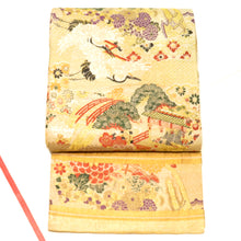 Load image into Gallery viewer, 丸帯 アンティーク帯 昔丸帯 絹 ベージュ×多色 風景・飛鶴文様 全通柄 昔帯 レトロモダン 明治・大正ロマン 長さ408.8cm
