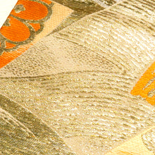 画像をギャラリービューアに読み込む, 丸帯 アンティーク帯 昔丸帯 絹 金銀×多色 扇 花々文様 全通柄 昔帯 レトロモダン 明治・大正ロマン 長さ394cm