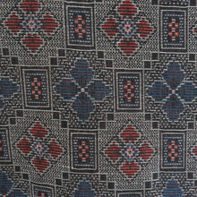 画像をギャラリービューアに読み込む, ウール着物 アンサンブル 着物と羽織2点セット 単衣 黒色ｘ灰色ｘ紺色ｘオレンジ色 幾何学模様 バチ衿 カジュアルきもの 普段着物 仕立て上がり 身丈160cm