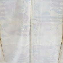 画像をギャラリービューアに読み込む, 小紋 袷 型染め クリーム色ｘエンジ色ｘ多色 エ霞に花々模様 正絹 バチ衿 仕立て上がり着物 身丈150.5cm