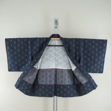 画像をギャラリービューアに読み込む, ウール着物 アンサンブル 着物と羽織2点セット 単衣 紺色ｘ青色ｘ灰色ｘ赤色 麻の葉模様 広衿 カジュアルきもの 普段着物 仕立て上がり 身丈153cm