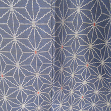 画像をギャラリービューアに読み込む, ウール着物 アンサンブル 着物と羽織2点セット 単衣 紺色ｘ青色ｘ灰色ｘ赤色 麻の葉模様 広衿 カジュアルきもの 普段着物 仕立て上がり 身丈153cm