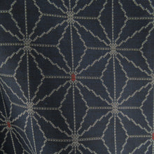 画像をギャラリービューアに読み込む, ウール着物 アンサンブル 着物と羽織2点セット 単衣 紺色ｘ青色ｘ灰色ｘ赤色 麻の葉模様 広衿 カジュアルきもの 普段着物 仕立て上がり 身丈153cm