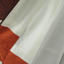 画像をギャラリービューアに読み込む, 紬 着物 アンサンブル 着物と羽織2点セット 袷 黒色ｘ赤オレンジ色 幾何学模様 広衿 カジュアルきもの 普段着物 仕立て上がり 身丈160cm