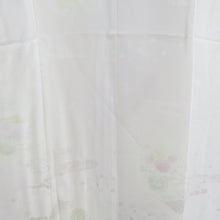 画像をギャラリービューアに読み込む, 襦袢 長襦袢 白色ｘ多色 ぼかし 地紋入り 花車模様 正絹 半衿付き 衿抜き付き 衿 仕立て上がり 女性着物用 身丈132cm