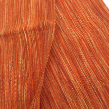 画像をギャラリービューアに読み込む, 名古屋帯 正絹 紬 オレンジ色ｘ黄色 縞模様 全通柄 着物帯 カジュアル 長さ342cm