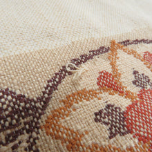 画像をギャラリービューアに読み込む, 名古屋帯 正絹 紬 ベージュ色ｘ緑色ｘ赤色ｘ多色 花模様 六通柄 着物帯 カジュアル 長さ350cm