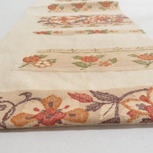 画像をギャラリービューアに読み込む, 名古屋帯 正絹 紬 ベージュ色ｘ緑色ｘ赤色ｘ多色 花模様 六通柄 着物帯 カジュアル 長さ350cm