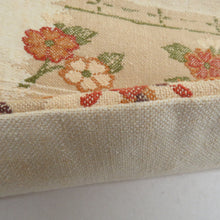 画像をギャラリービューアに読み込む, 名古屋帯 正絹 紬 ベージュ色ｘ緑色ｘ赤色ｘ多色 花模様 六通柄 着物帯 カジュアル 長さ350cm