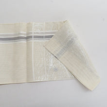 画像をギャラリービューアに読み込む, 袋帯 夏用 洒落袋帯 紗 六通柄 縦縞にガゼル幾何学模様 白色ｘ銀色 銀糸 正絹 仕立て上がり 夏物 長さ432cm