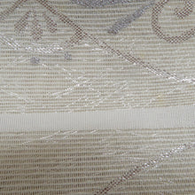 画像をギャラリービューアに読み込む, 袋帯 夏用 洒落袋帯 紗 六通柄 縦縞にガゼル幾何学模様 白色ｘ銀色 銀糸 正絹 仕立て上がり 夏物 長さ432cm