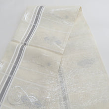 画像をギャラリービューアに読み込む, 袋帯 夏用 洒落袋帯 紗 六通柄 縦縞にガゼル幾何学模様 白色ｘ銀色 銀糸 正絹 仕立て上がり 夏物 長さ432cm