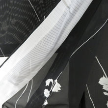 画像をギャラリービューアに読み込む, 夏着物 小紋 絽 広衿 正絹 黒色ｘ白色ｘ灰色 花模様 余り布付き 夏用 仕立て上がり 身丈159cm