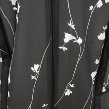 画像をギャラリービューアに読み込む, 夏着物 小紋 絽 広衿 正絹 黒色ｘ白色ｘ灰色 花模様 余り布付き 夏用 仕立て上がり 身丈159cm