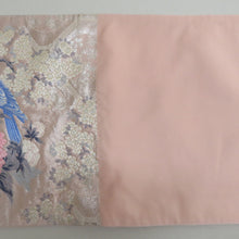 画像をギャラリービューアに読み込む, 袋帯 花鳥紋様 刺繍入り 桜 薄ピンク色ｘ銀色ｘ多色 シルバー系 六通柄 フォーマル向け 仕立て上がり 着物帯 長さ424cm