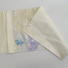 画像をギャラリービューアに読み込む, 袋帯 波に桜と船人模様 六通柄 パステル系 金糸銀糸 薄黄色ｘ白色ｘ薄青色ｘ薄ピンク色 フォーマル向け 仕立て上がり 着物帯 長さ432cm