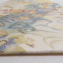 画像をギャラリービューアに読み込む, 袋帯 壱千八百口細緻織 天橋立文様 六通柄 金色ｘ緑色ｘ多色 金糸銀糸 正絹 フォーマル向け 仕立て上がり 着物帯 長さ440cm