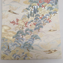 画像をギャラリービューアに読み込む, 袋帯 壱千八百口細緻織 天橋立文様 六通柄 金色ｘ緑色ｘ多色 金糸銀糸 正絹 フォーマル向け 仕立て上がり 着物帯 長さ440cm