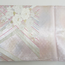 画像をギャラリービューアに読み込む, 袋帯 菱型に花と蝶々紋様 パステル系 金糸銀糸 六通柄 正絹 フォーマル向け 仕立て上がり 着物帯 長さ432cm