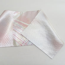 画像をギャラリービューアに読み込む, 袋帯 菱型に花と蝶々紋様 パステル系 金糸銀糸 六通柄 正絹 フォーマル向け 仕立て上がり 着物帯 長さ432cm