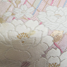 画像をギャラリービューアに読み込む, 袋帯 菱型に花と蝶々紋様 パステル系 金糸銀糸 六通柄 正絹 フォーマル向け 仕立て上がり 着物帯 長さ432cm