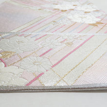 画像をギャラリービューアに読み込む, 袋帯 菱型に花と蝶々紋様 パステル系 金糸銀糸 六通柄 正絹 フォーマル向け 仕立て上がり 着物帯 長さ432cm