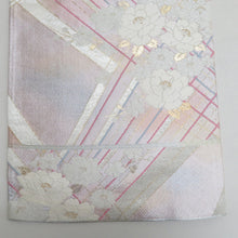 画像をギャラリービューアに読み込む, 袋帯 菱型に花と蝶々紋様 パステル系 金糸銀糸 六通柄 正絹 フォーマル向け 仕立て上がり 着物帯 長さ432cm