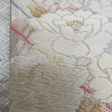 画像をギャラリービューアに読み込む, 袋帯 菱型に花と蝶々紋様 パステル系 金糸銀糸 六通柄 正絹 フォーマル向け 仕立て上がり 着物帯 長さ432cm