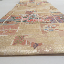 画像をギャラリービューアに読み込む, 袋帯 雲取りに波と格天井文様 金色ｘ多色 ゴールド系 金糸 六通柄 正絹 フォーマル向け 仕立て上がり 着物帯 長さ424cm