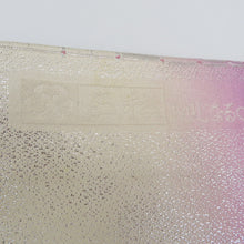 画像をギャラリービューアに読み込む, 名古屋帯 三松 Original Kimonossimo 正絹 銀糸 パステル系 水色ｘピンク色ｘ白色 花に蝶々文様 六通柄 着物帯 カジュアル帯 長さ372cm