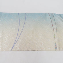 画像をギャラリービューアに読み込む, 名古屋帯 三松 Original Kimonossimo 正絹 銀糸 パステル系 水色ｘピンク色ｘ白色 花に蝶々文様 六通柄 着物帯 カジュアル帯 長さ372cm