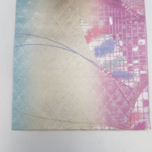 画像をギャラリービューアに読み込む, 名古屋帯 三松 Original Kimonossimo 正絹 銀糸 パステル系 水色ｘピンク色ｘ白色 花に蝶々文様 六通柄 着物帯 カジュアル帯 長さ372cm