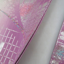 画像をギャラリービューアに読み込む, 名古屋帯 三松 Original Kimonossimo 正絹 銀糸 パステル系 水色ｘピンク色ｘ白色 花に蝶々文様 六通柄 着物帯 カジュアル帯 長さ372cm