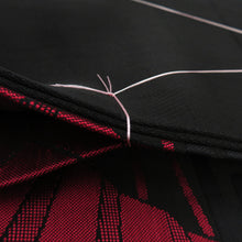 画像をギャラリービューアに読み込む, 名古屋帯 黒色ｘエンジ色 扇子にエ霞文様 絹 仕付け糸付き 六通柄 カジュアル 着物帯 長さ318cm